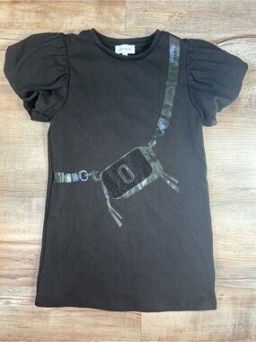 Marc Jacobs Black Puff-Sleeve Tee with Faux Crossbody Print